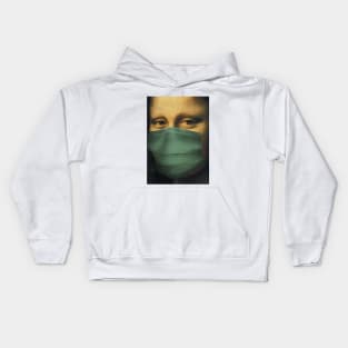 Mona Lisa in Face Mask Pandemic (Leonardo da Vinci Painting) Kids Hoodie